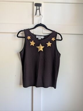 Vintage Star Stud Tank Top | Black Sleeveless Top w Gold Star Appliqué